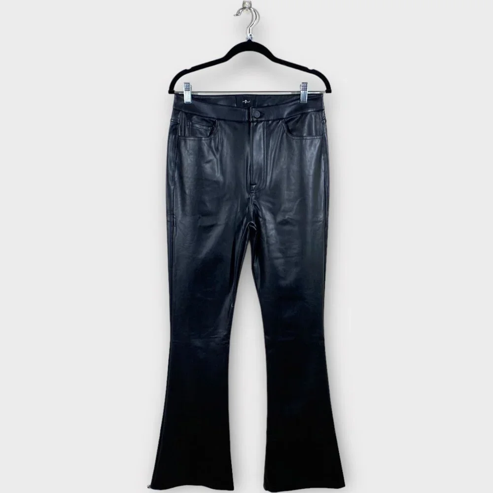 NWT 7 For All Mankind Super Stretch Boot Cut Black Faux Leather Pants, size 32 - Picture 5 of 9